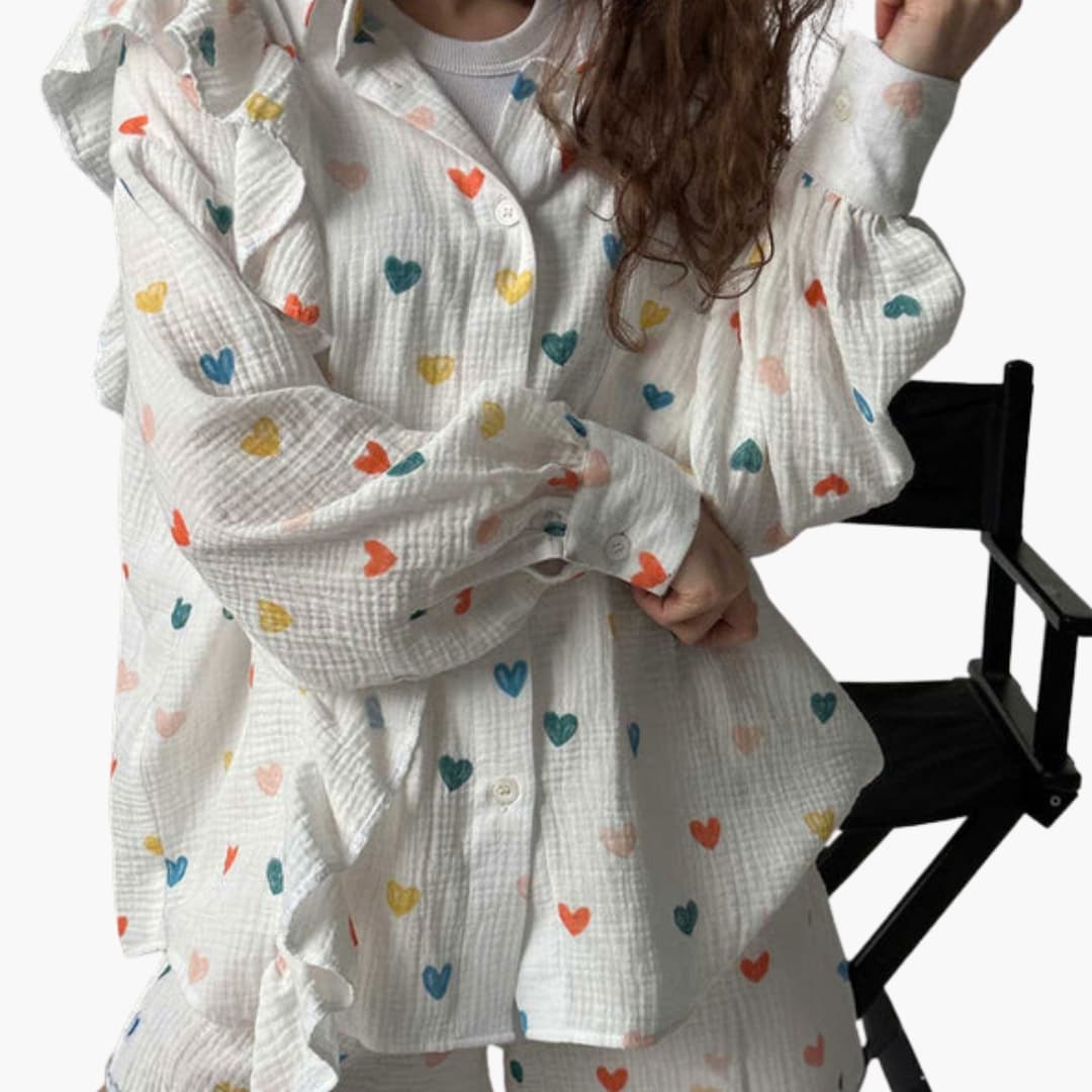 Women's Heart Print Two-Piece And Shorts Set
