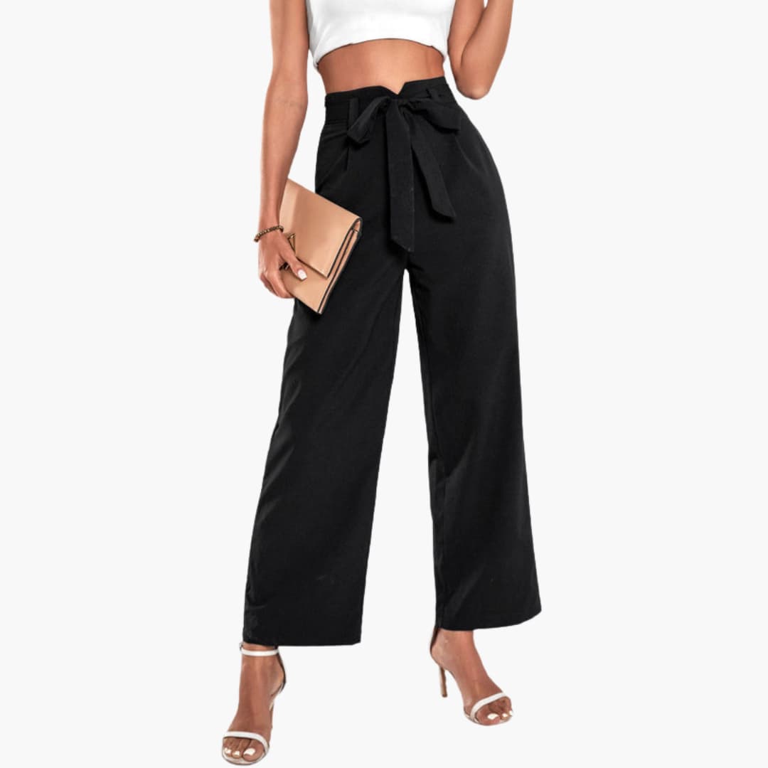 Women's High Waist Palazzo Pants Tie Belt - VibreMode