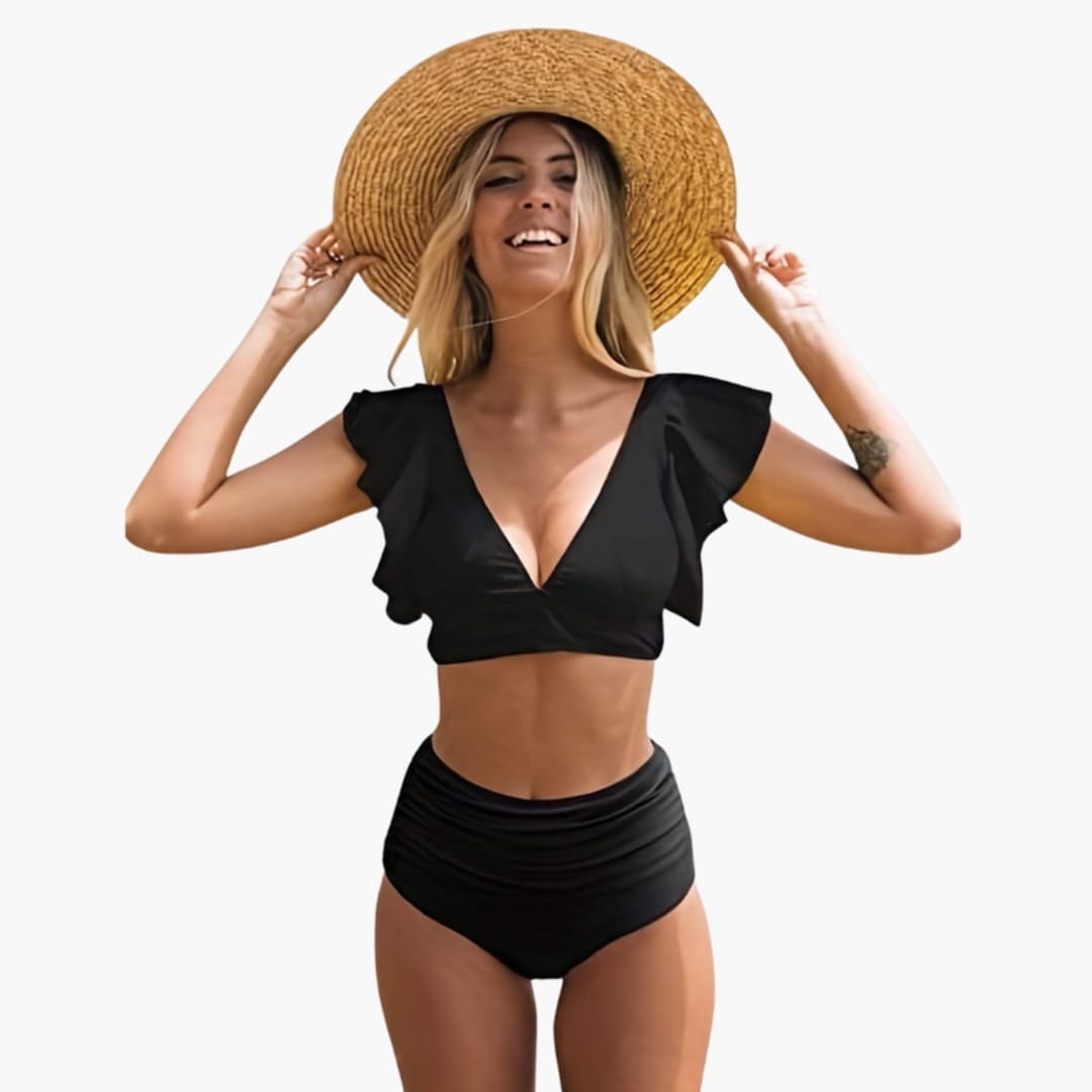 Women's High Waisted Ruffle Sleeve Bikini Set - VibreMode
