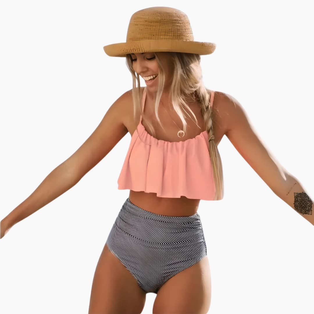Women's High Waisted Ruffle Bikini Adjustable Straps - VibreMode