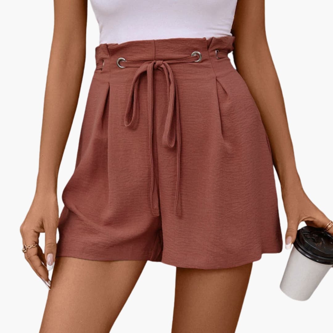 Women's High Waisted Pleated Shorts Straight Leg - VibreMode