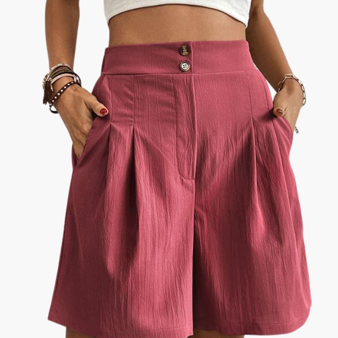Women's Wide Leg Shorts High-Rise Cotton Side Pockets