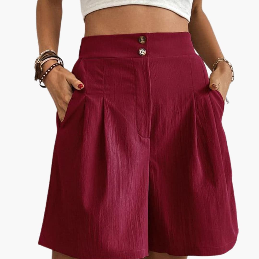 Women's Wide Leg Shorts High-Rise Cotton Side Pockets