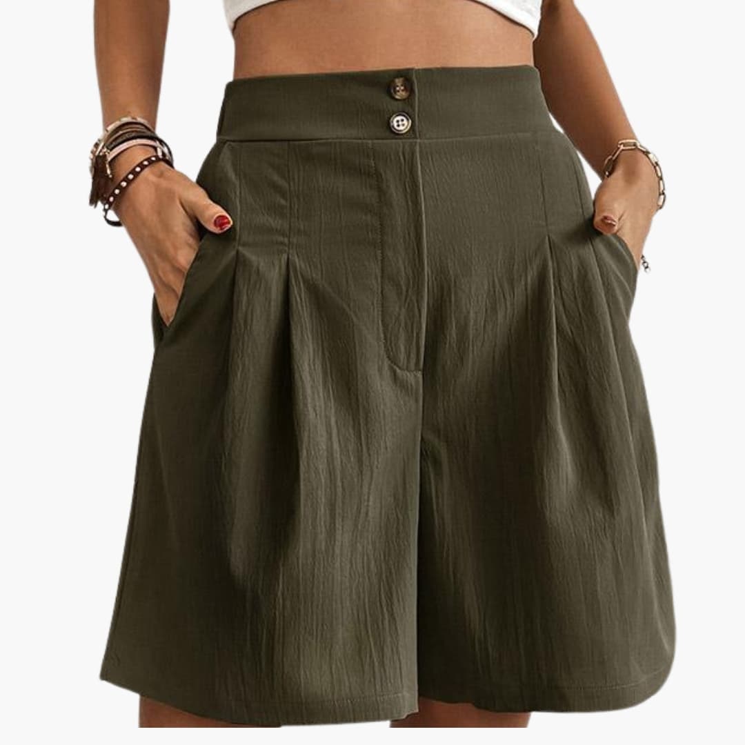 Women's Wide Leg Shorts High-Rise Cotton Side Pockets