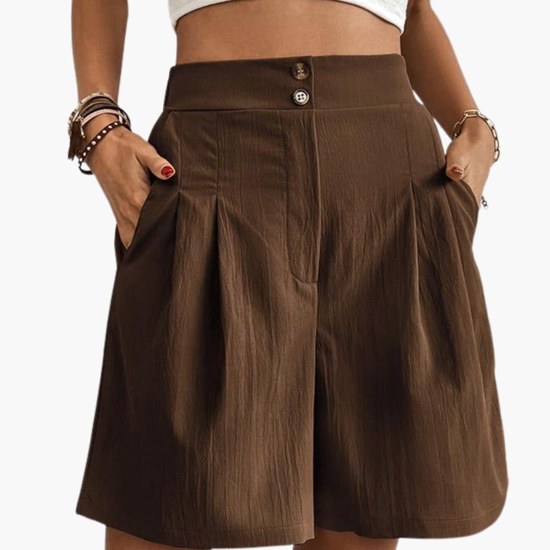 Women's Wide Leg Shorts High-Rise Cotton Side Pockets