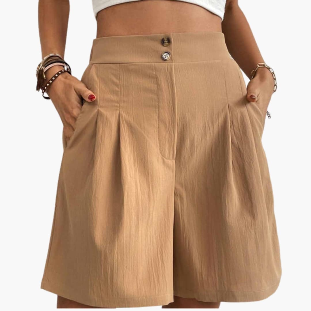 Women's Wide Leg Shorts High-Rise Cotton Side Pockets - VibreMode