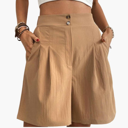 Women's Wide Leg Shorts High-Rise Cotton Side Pockets - VibreMode