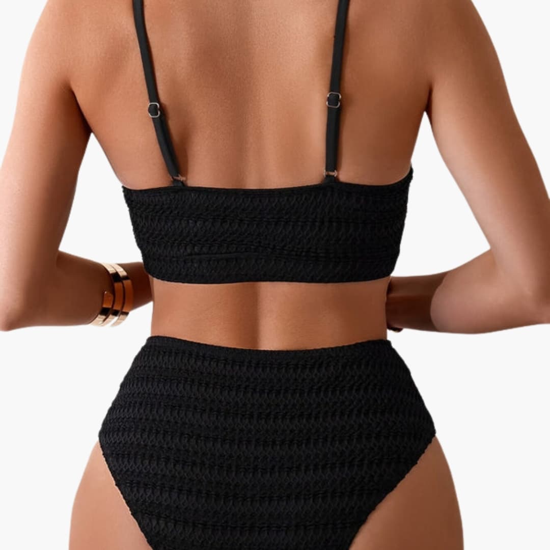 Women's High Waisted Textured Bikini Set Spaghetti Straps