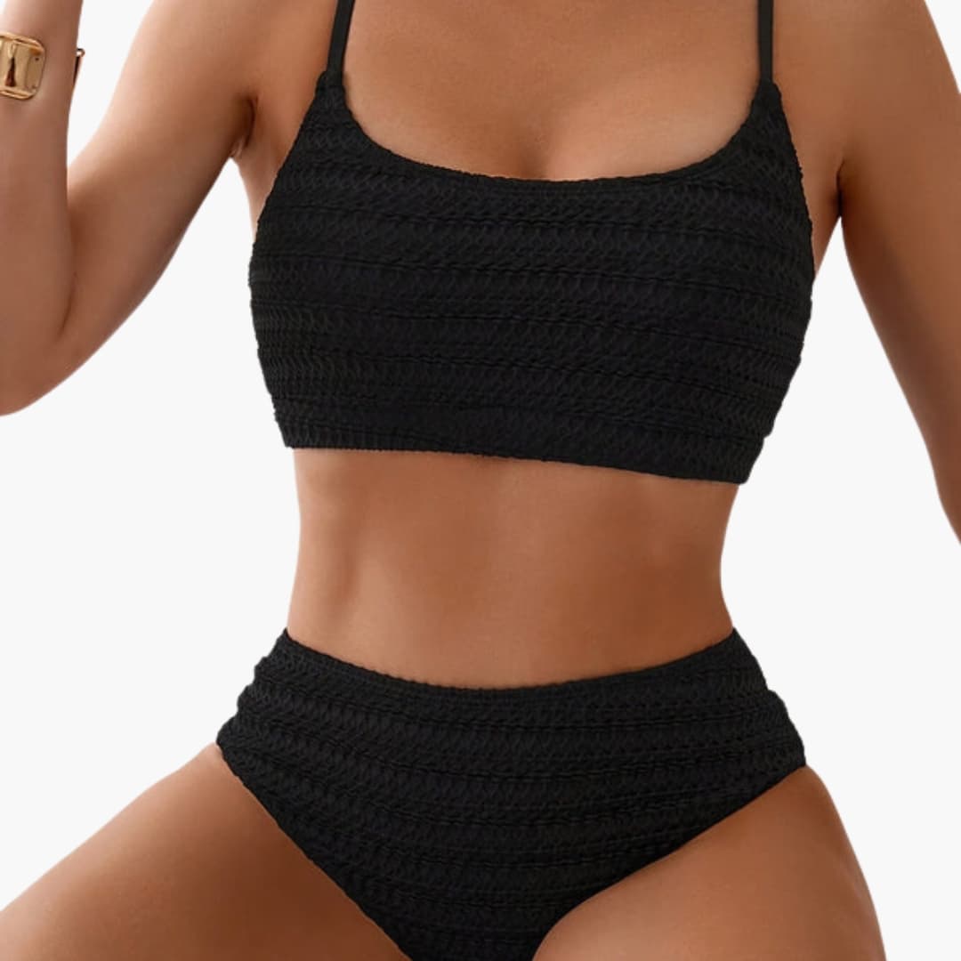 Women's High Waisted Textured Bikini Set Spaghetti Straps - VibreMode