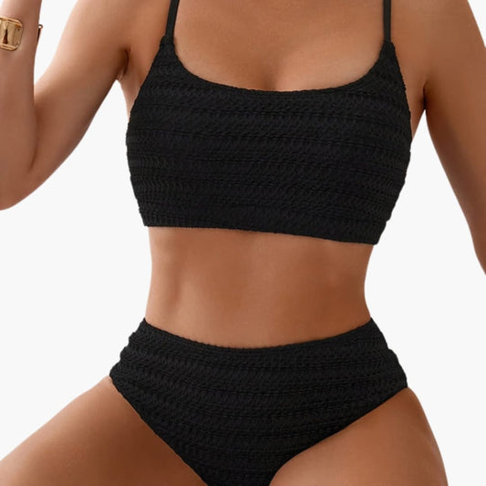 Women's High Waisted Textured Bikini Set Spaghetti Straps - VibreMode