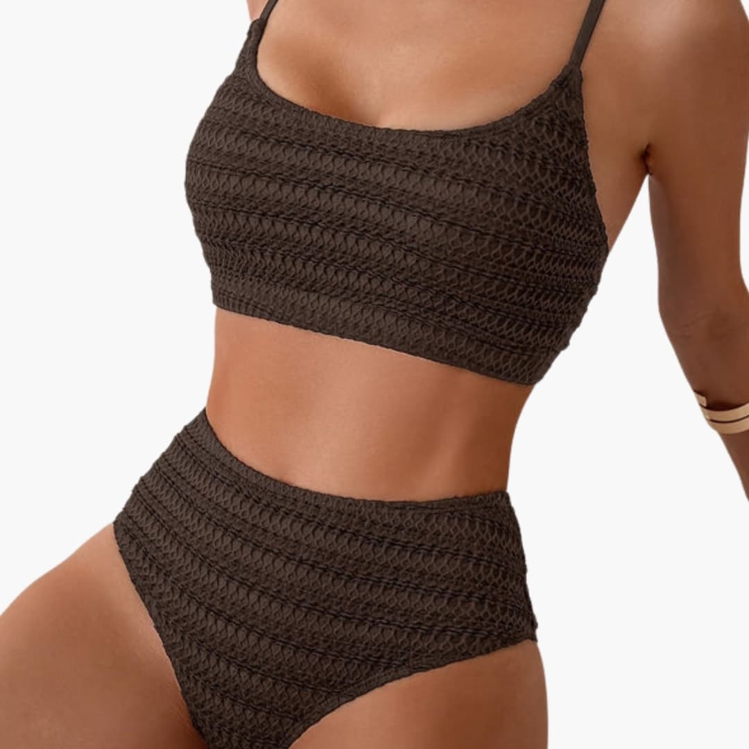 Women's High Waisted Textured Bikini Set Spaghetti Straps