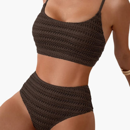 Women's High Waisted Textured Bikini Set Spaghetti Straps