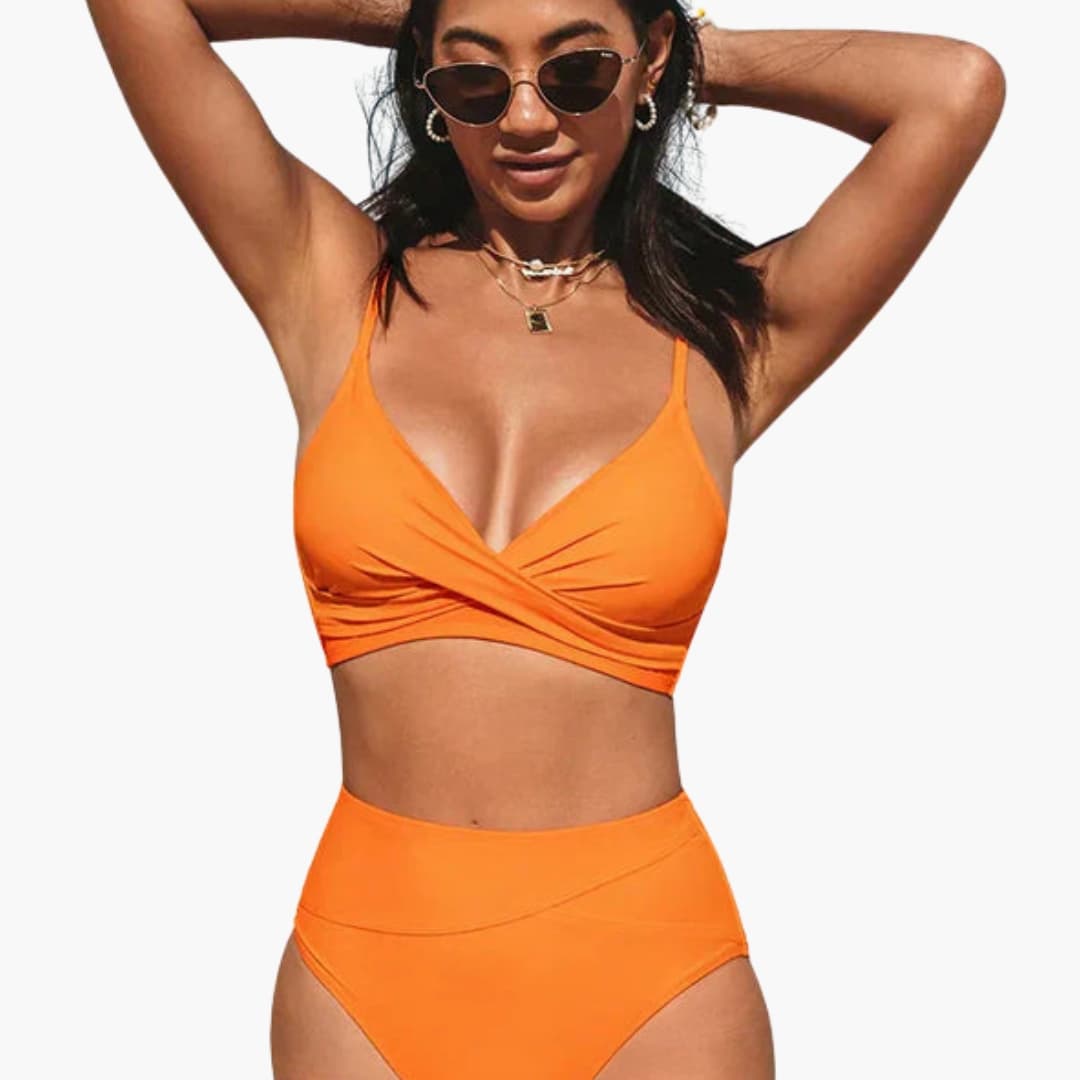 Women's High-Waisted Bikini Set Scoop Neck