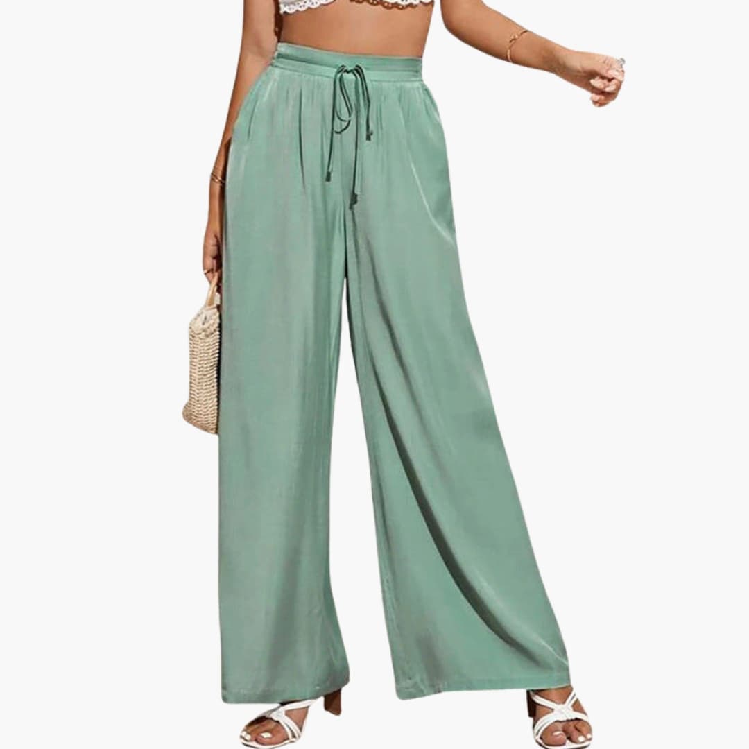 Women's Wide Leg High Waist Pants with Side Pockets - VibreMode