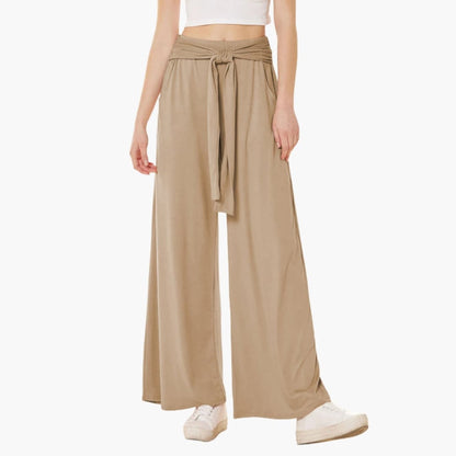 Women's Wide Leg Summer Pants High Waisted Bow Tie Waist