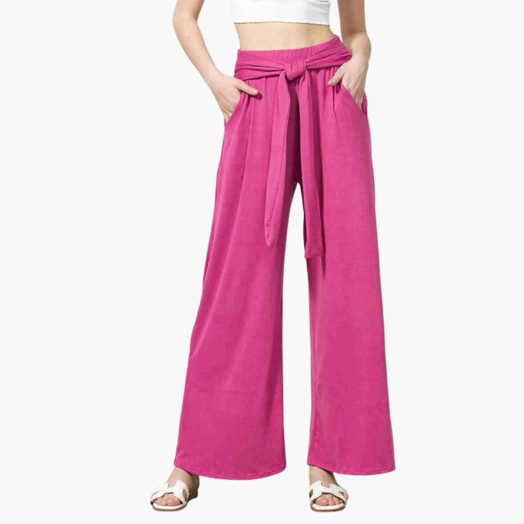 Women's Wide Leg Summer Pants High Waisted Bow Tie Waist