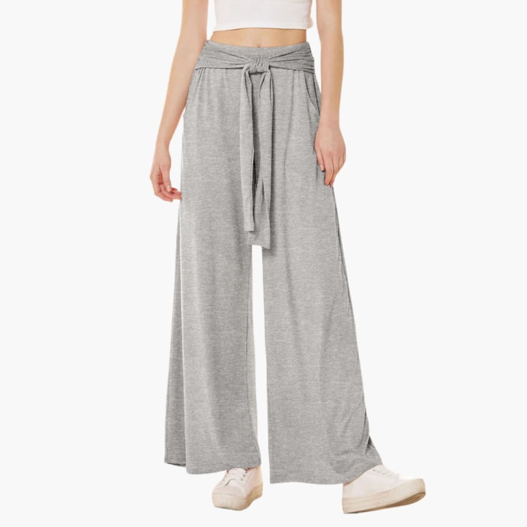 Women's Wide Leg Summer Pants High Waisted Bow Tie Waist - VibreMode