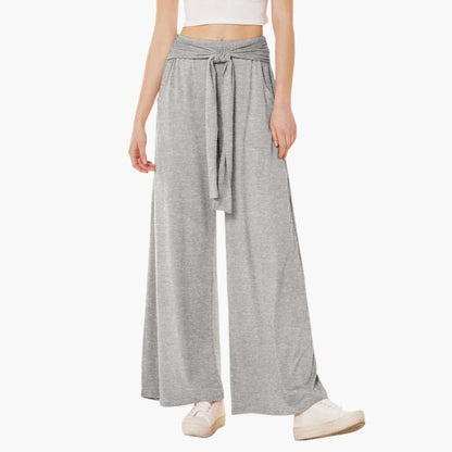 Women's Wide Leg Summer Pants High Waisted Bow Tie Waist - VibreMode