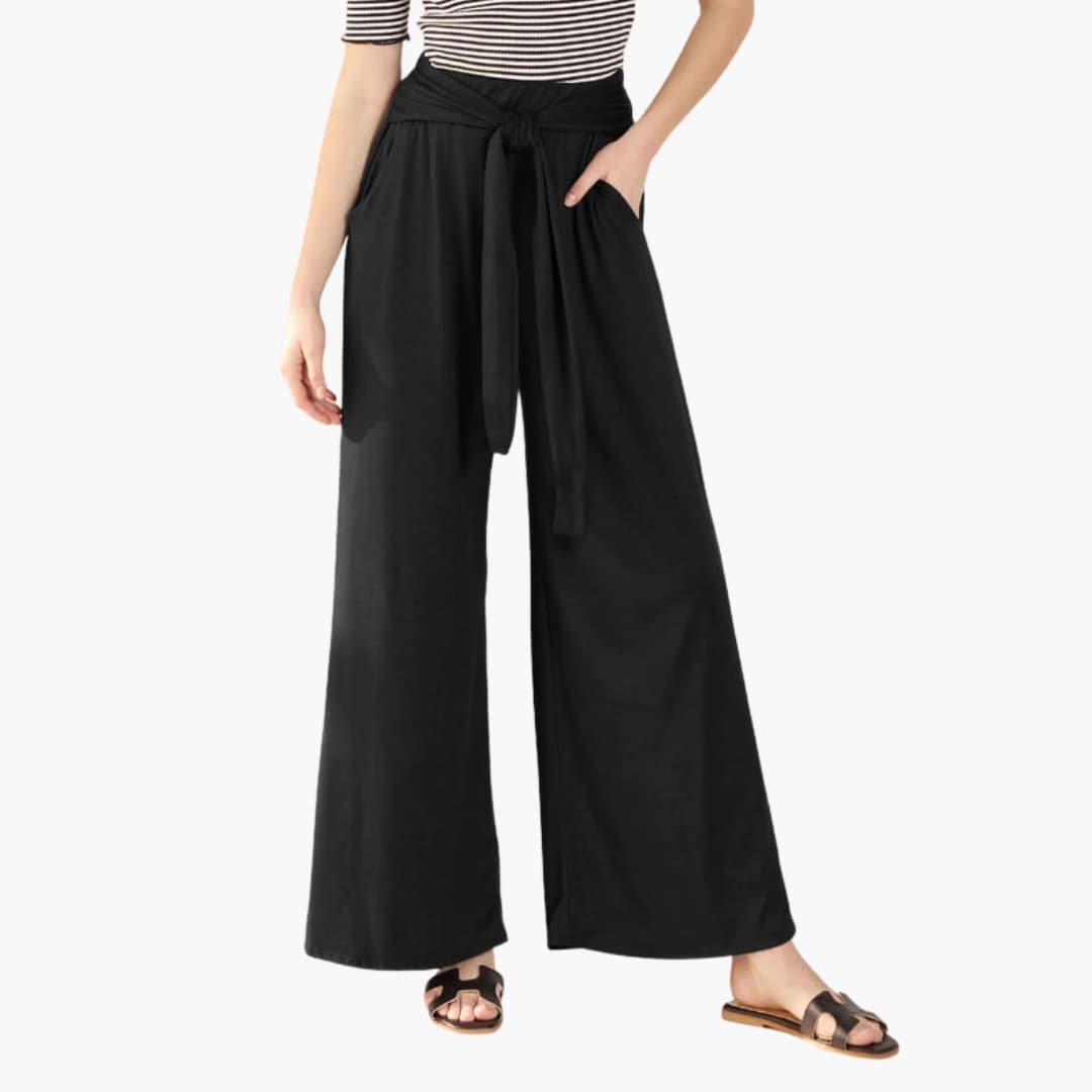 Women's Wide Leg Summer Pants High Waisted Bow Tie Waist