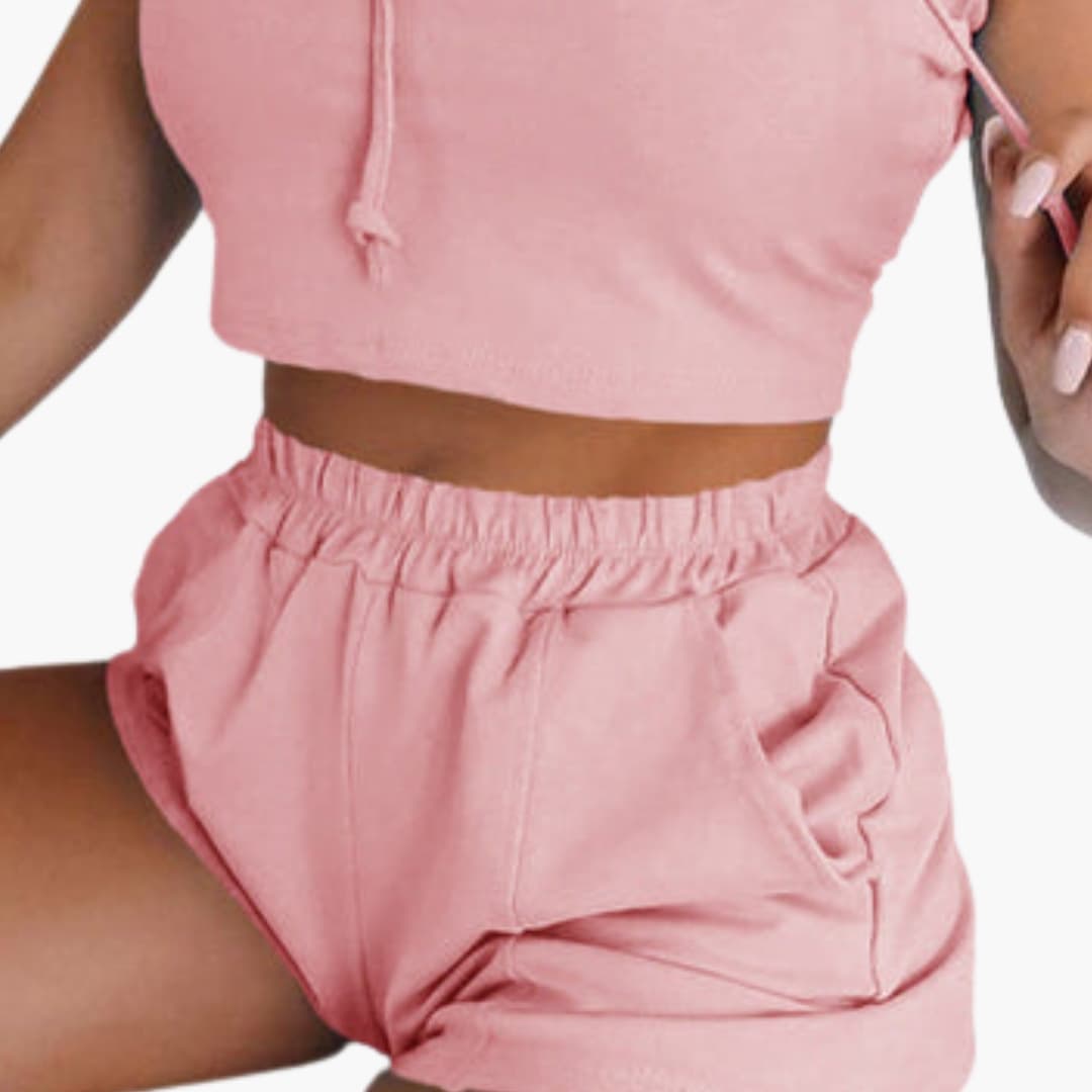 Women's Hooded Crop And Shorts Set