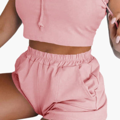 Women's Hooded Crop And Shorts Set