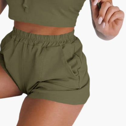 Women's Hooded Crop And Shorts Set