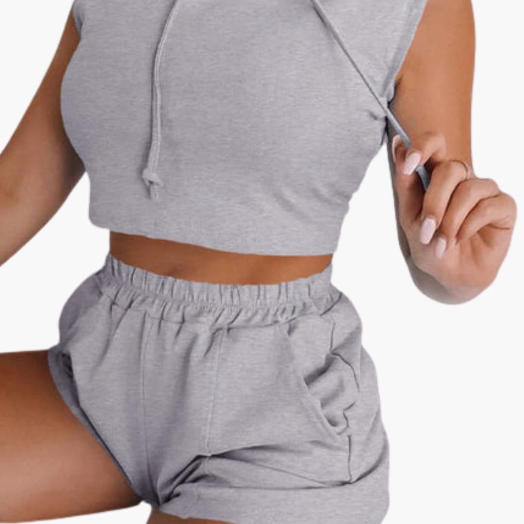 Women's Hooded Crop And Shorts Set
