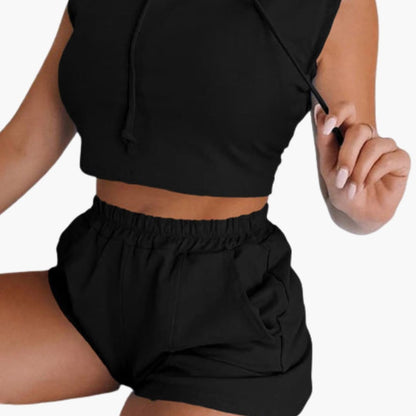 Women's Hooded Crop And Shorts Set