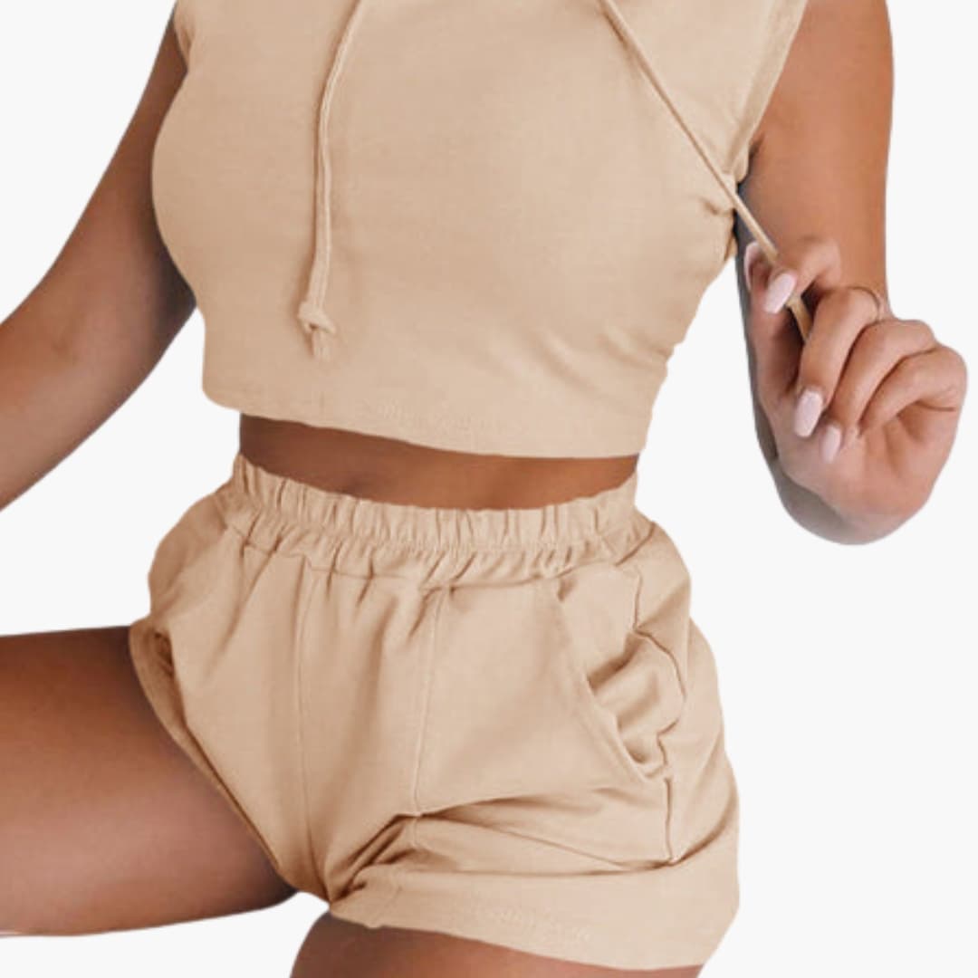 Women's Hooded Crop And Shorts Set