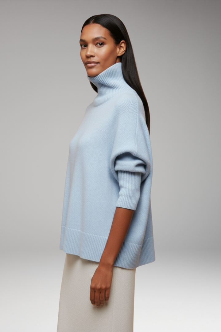 Women's Turtleneck Dolman Sweater Ribbed Hem