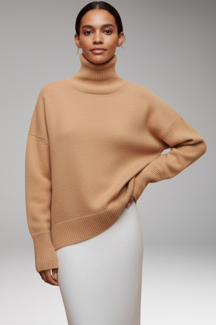 Women's Turtleneck Dolman Sweater Ribbed Hem