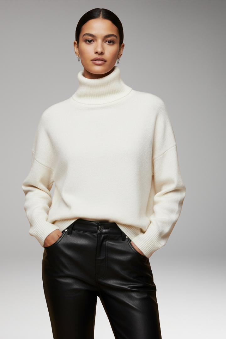 Women's Turtleneck Dolman Sweater Ribbed Hem