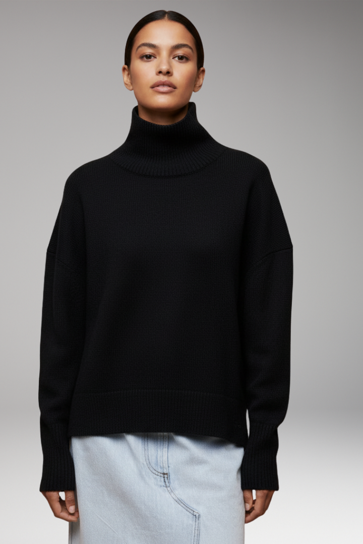 Women's Turtleneck Dolman Sweater Ribbed Hem