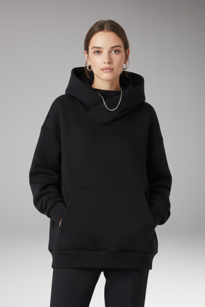 Women's High Neck Hoodie Wide Hood