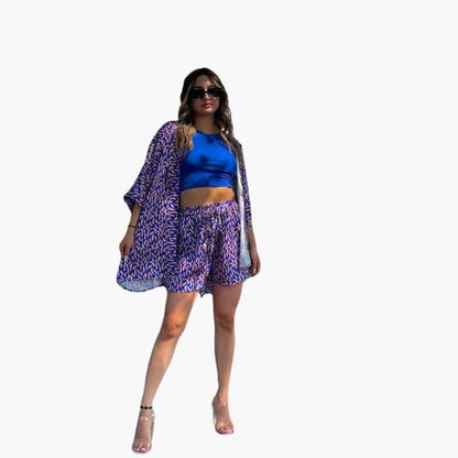 Women's Two-Piece Jacket Shorts Set Zip-Up Elastic Waist