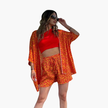 Women's Two-Piece Jacket Shorts Set Zip-Up Elastic Waist
