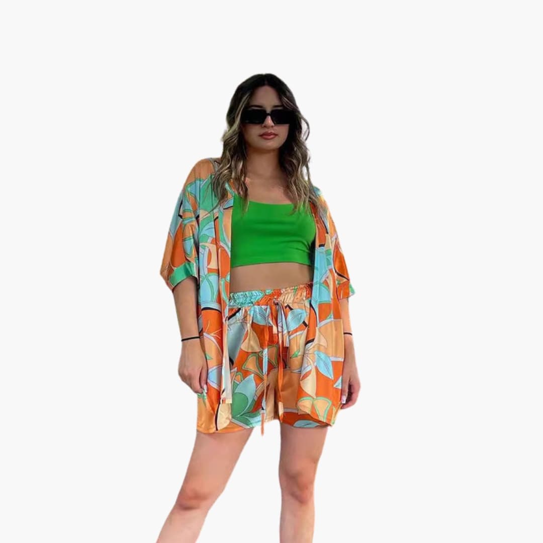 Women's Two-Piece Jacket Shorts Set Zip-Up Elastic Waist - VibreMode