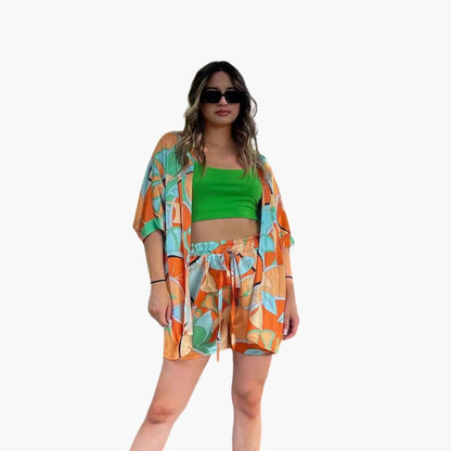 Women's Two-Piece Jacket Shorts Set Zip-Up Elastic Waist - VibreMode
