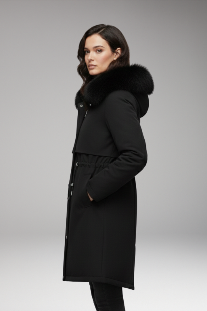 Women's Faux Fur Coat Jacket Adjustable Waist