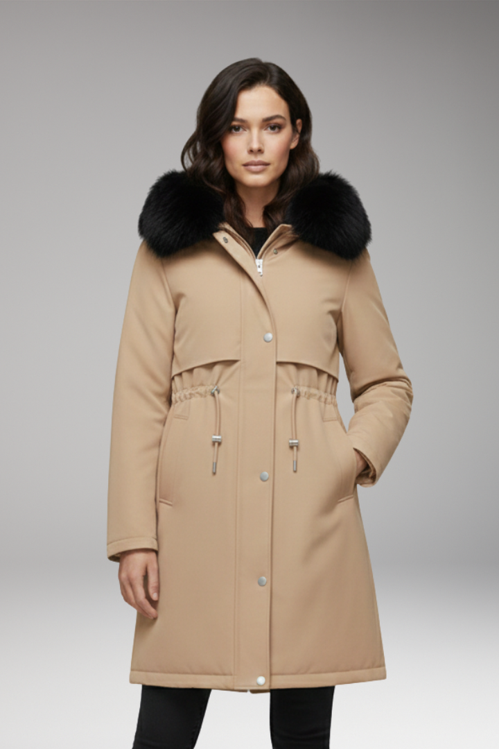 Women's Faux Fur Coat Jacket Adjustable Waist