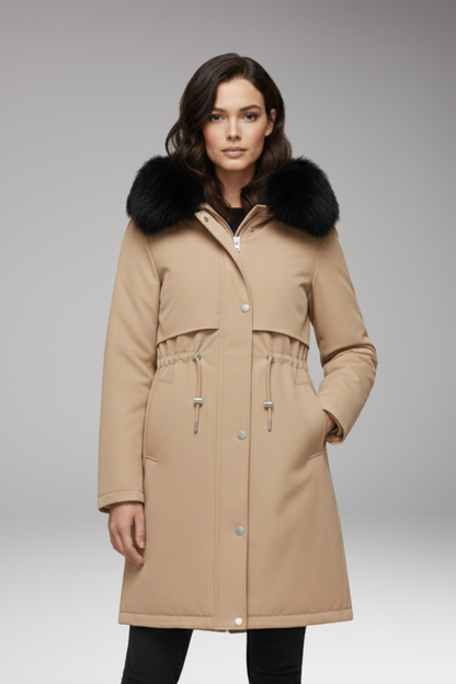 Women's Faux Fur Coat Jacket Adjustable Waist