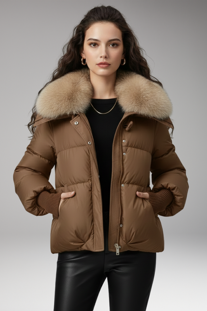 Women's Quilted Jacket Faux Fur Collar