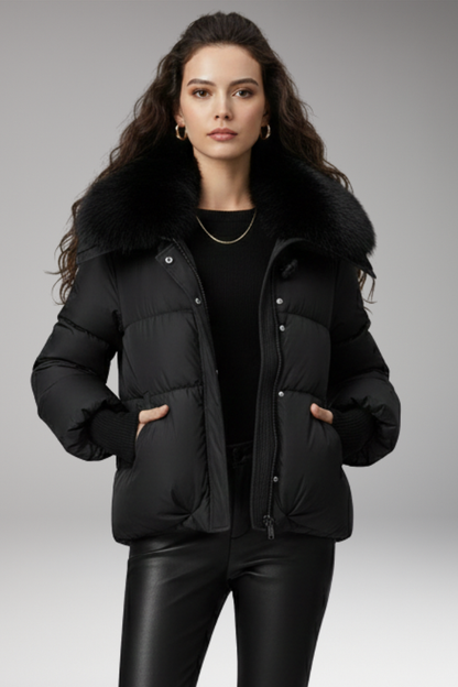 Women's Quilted Jacket Faux Fur Collar