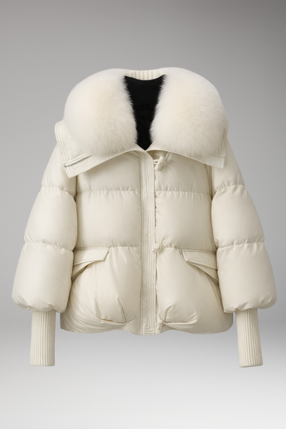 Women's Quilted Jacket Faux Fur Collar - VibreMode
