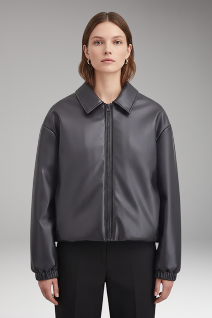 Women's Zip Front Jacket Ribbed Hem