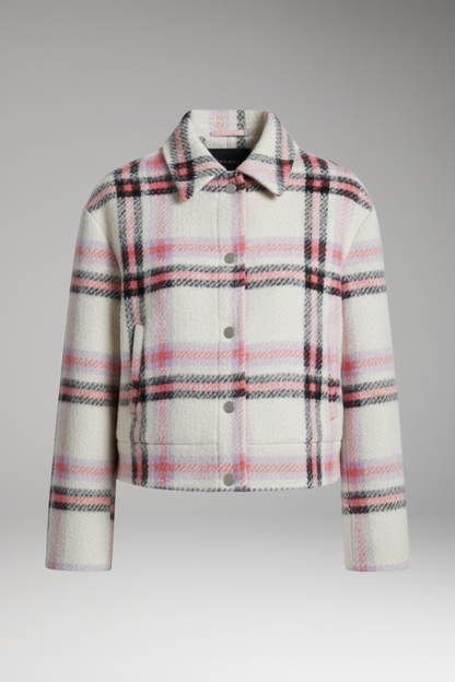 Women's Snap Closure Plaid Jacket - VibreMode