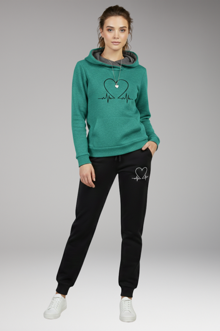 Women's Printed Jogging Suit Hoodie Tapered Pants