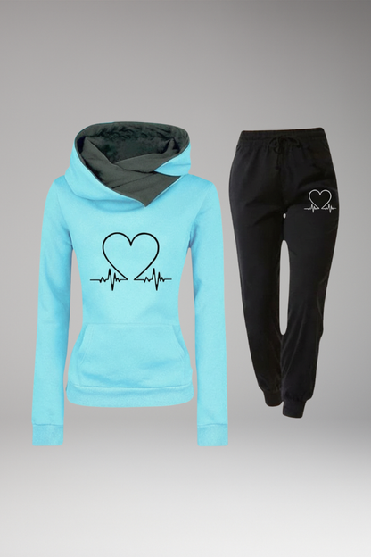 Women's Printed Jogging Suit Hoodie Tapered Pants - VibreMode