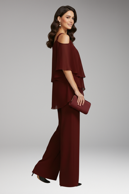 Women's Cold Shoulder Jumpsuit Wide Leg Pants