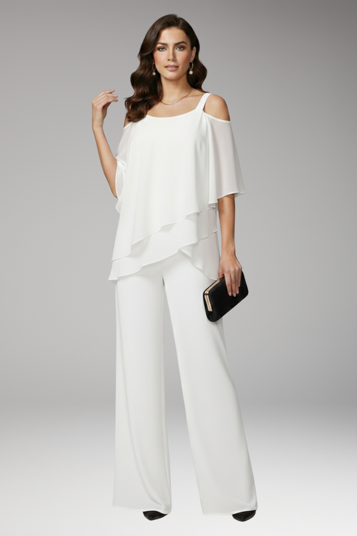 Women's Cold Shoulder Jumpsuit Wide Leg Pants